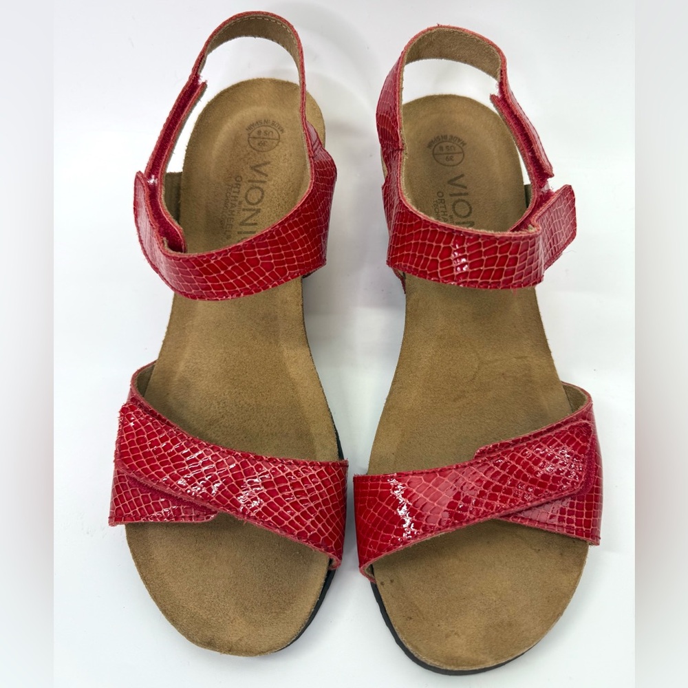 Vionic Natasia Wedge Heel Sandals Red Patent Leather 8 - Picture 4 of 11